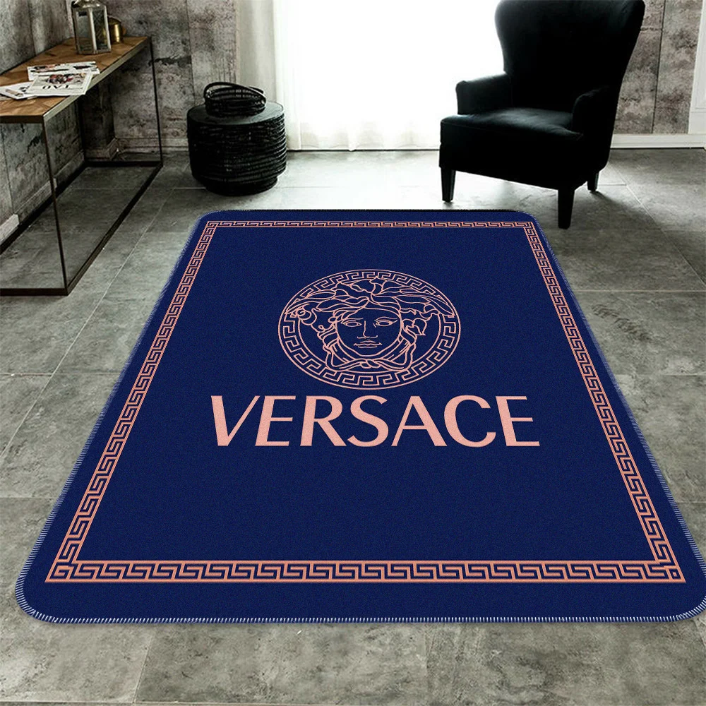 Versace Blue Rectangle Rug Luxury Home Decor Fashion Brand Door Mat Area Carpet