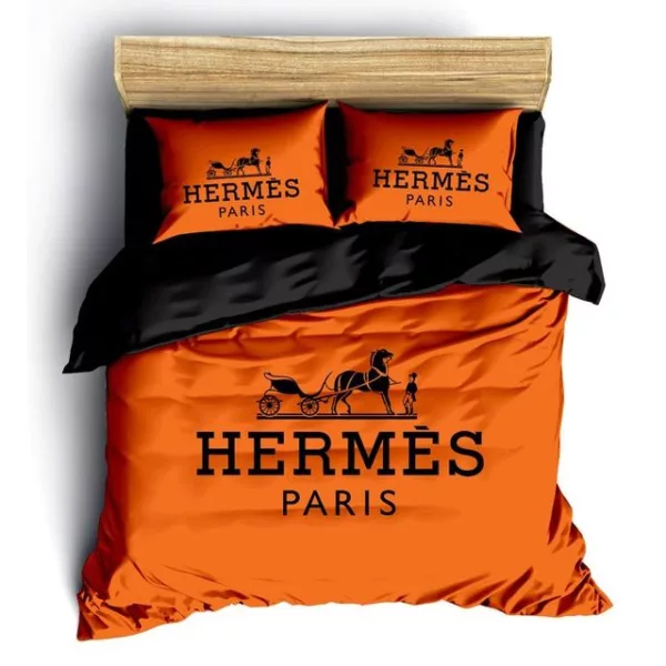 Hermes Paris Orange Logo Brand Bedding Set Bedroom Luxury Home Decor Bedspread