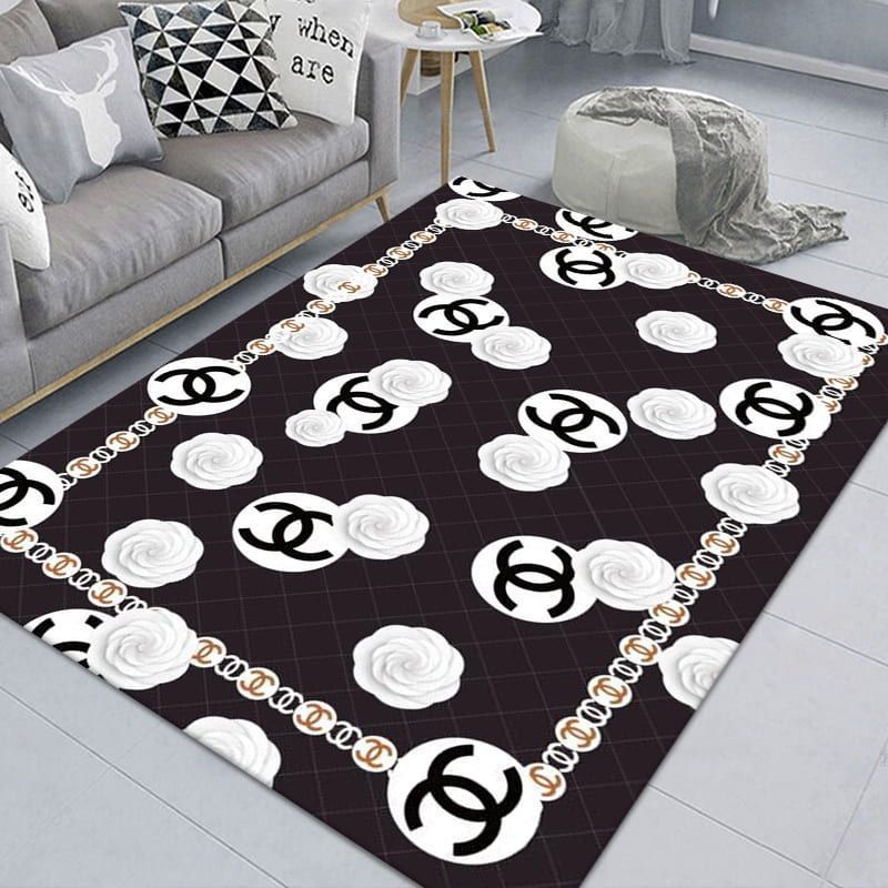 Chanel Flowers Rectangle Rug Luxury Fashion Brand Home Decor Door Mat Area Carpet