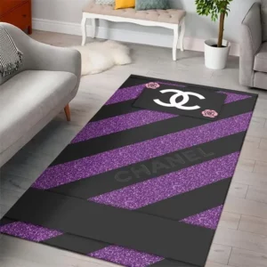 Chanel Black Violet Gradient Rectangle Rug Luxury Door Mat Area Carpet Home Decor Fashion Brand