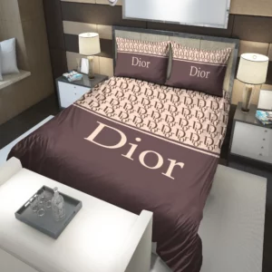 Dior Brown Logo Brand Bedding Set Bedroom Home Decor Bedspread Luxury