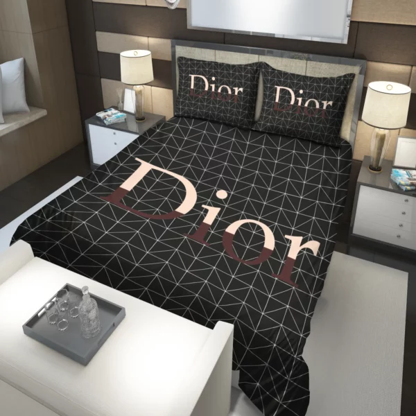 Dior Black Logo Brand Bedding Set Luxury Home Decor Bedroom Bedspread