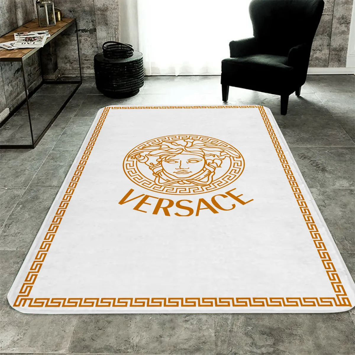 Versace White Golden Rectangle Rug Home Decor Fashion Brand Luxury Area Carpet Door Mat