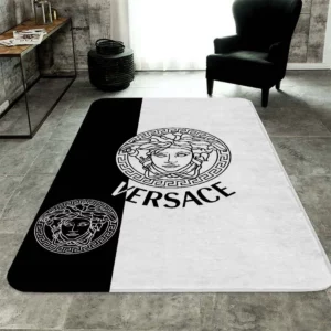 Versace Black White Rectangle Rug Luxury Area Carpet Fashion Brand Home Decor Door Mat