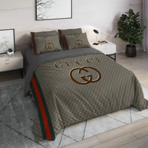 Gucci Khaki Logo Brand Bedding Set Bedroom Luxury Home Decor Bedspread