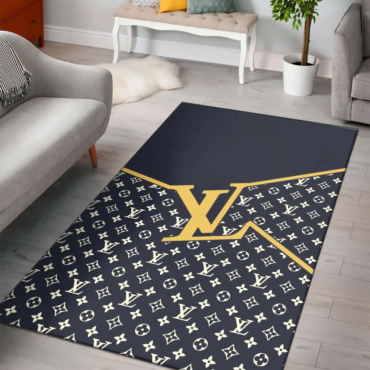 Louis Vuitton Black Yellow Rectangle Rug Home Decor Luxury Area Carpet Door Mat Fashion Brand