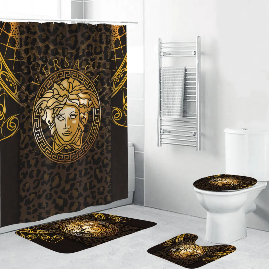 Versace Brown Medusa Bathroom Set Home Decor Luxury Fashion Brand Hypebeast Bath Mat