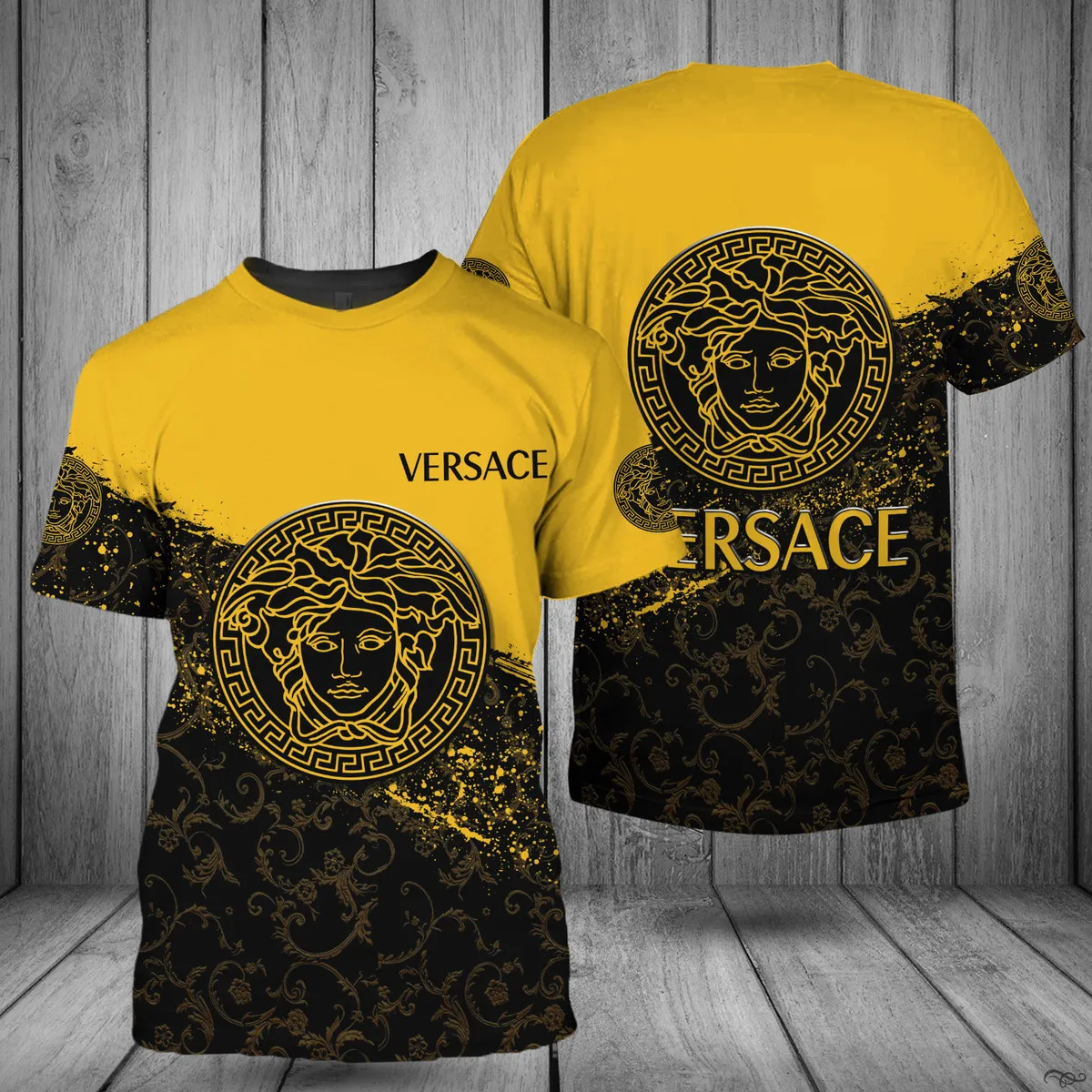 Versace Medusa Pattern Yellow Black T Shirt Luxury Fashion Outfit