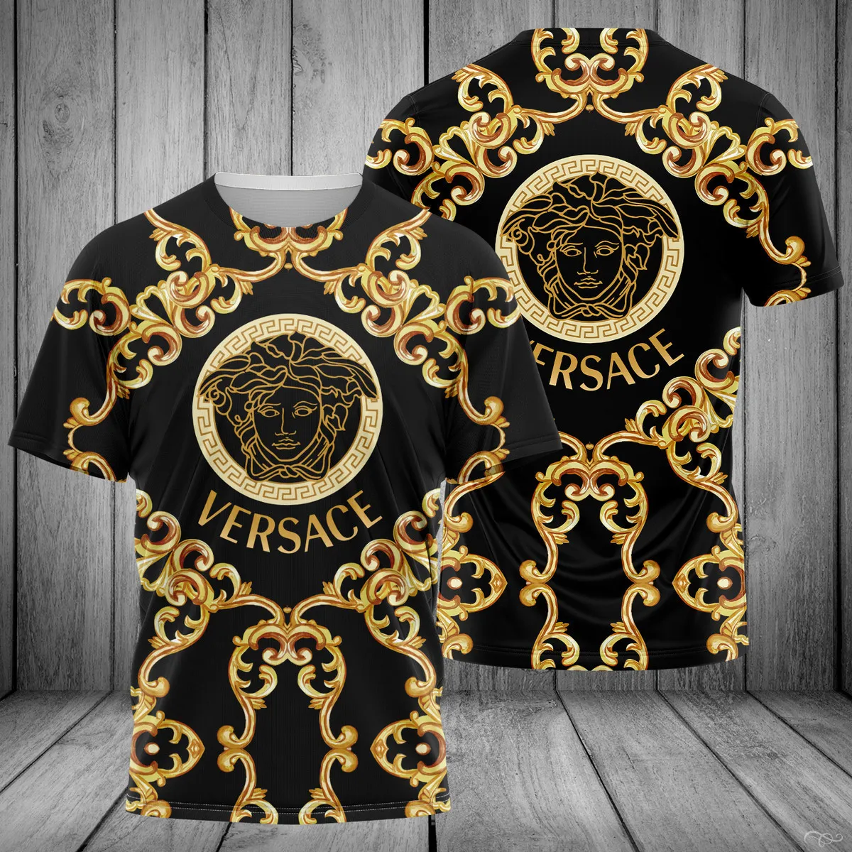 Versace Medusa Golden Pattern Black T Shirt Luxury Outfit Fashion