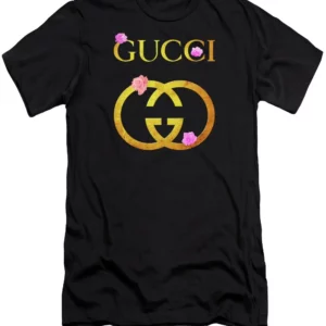 Gucci Golden Logo Pinky Flowers Black T Shirt Outfit Luxury Fashion