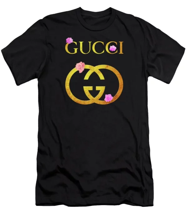 Gucci Golden Logo Pinky Flowers Black T Shirt Outfit Luxury Fashion