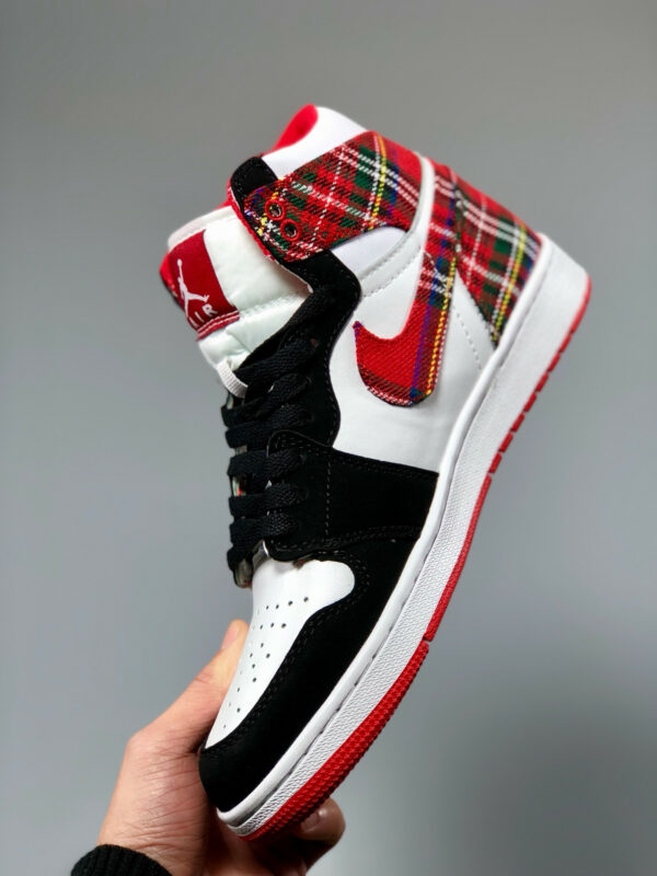 Air Jordan 1 Mid White Plaid Habanero Red Black-White On Sale