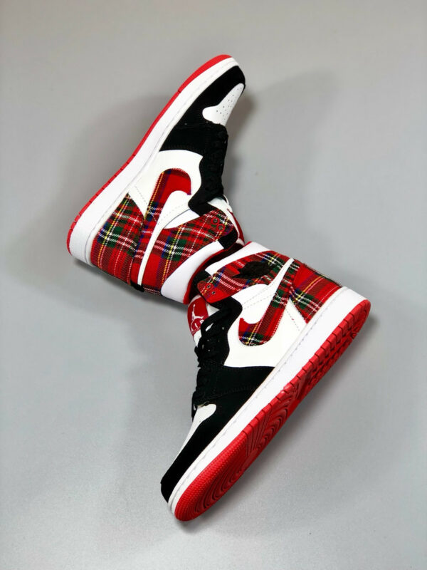 Air Jordan 1 Mid White Plaid Habanero Red Black-White On Sale