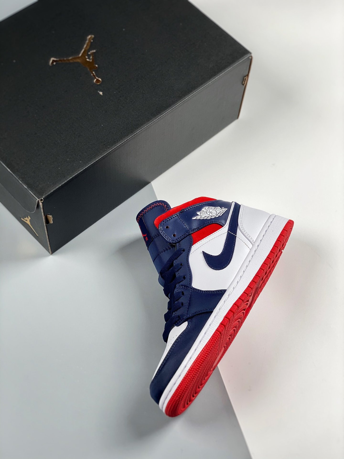 Air Jordan 1 Mid SE USA White Navy Blue-University Red For Sale