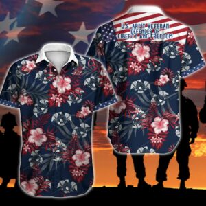 American Us Army Veteran Floral Hawaiian Shirt