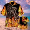 Biker Skull In Fire Hawaiian Shirt