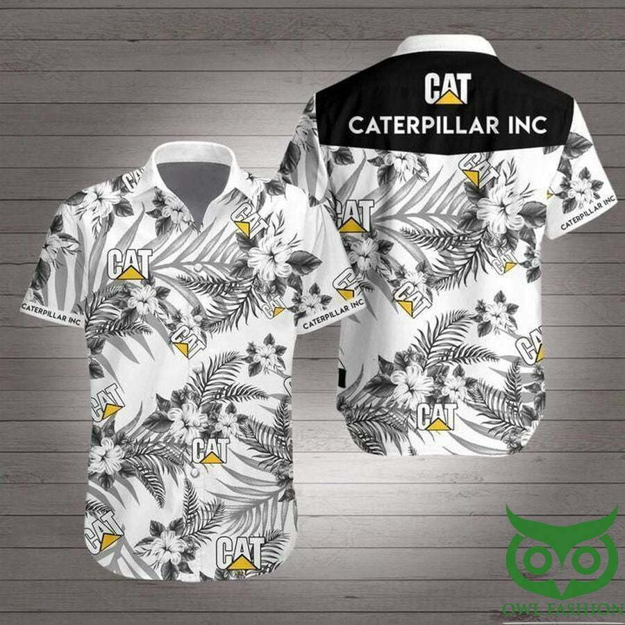 Caterpillar Inc White And Gray Leaves Flowers Hawaiian Shirt