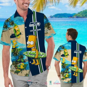 Custom Name Seattle Seahawks Bart Simpson Hawaiian Shirt