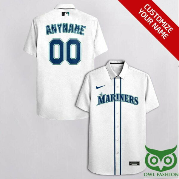 Customized Seattle Mariners White With Blue And Stripes Hawaiian Shirt