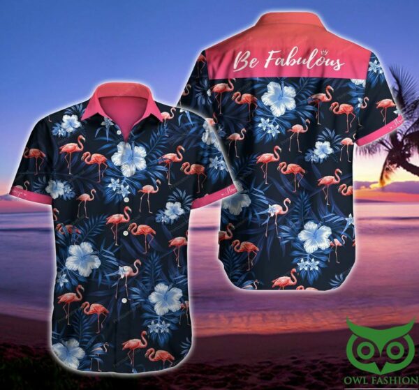 Flamingo Floral Blue Pink Flamingo Hawaiian Shirt