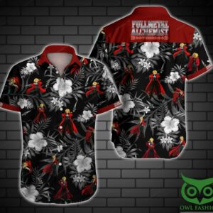 Fullmetal Alchemist Brotherhood Floral Black Hawaiian Shirt