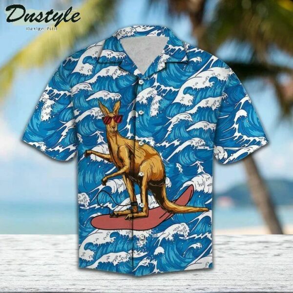 Red Glasses Kangaroo Surfing On Ocean Waves Hawaiian Shirt