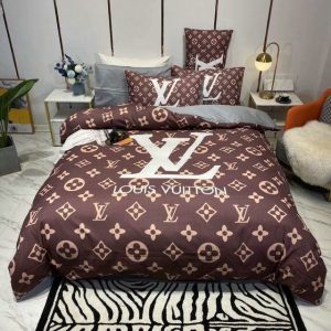 Louis Vuitton Logo Brand Bedding Set Bedspread Home Decor Bedroom Luxury