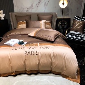 Louis Vuitton Logo Brand Bedding Set Luxury Bedroom Home Decor Bedspread