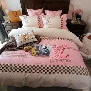 Louis Vuitton Logo Brand Bedding Set Bedspread Home Decor Bedroom Luxury