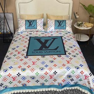 Louis Vuitton Logo Brand Bedding Set Bedspread Home Decor Luxury Bedroom