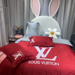 Louis Vuitton Logo Brand Bedding Set Bedroom Luxury Bedspread Home Decor