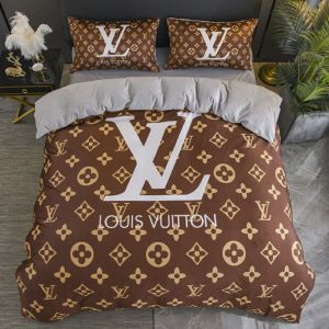 Louis Vuitton Logo Brand Bedding Set Bedspread Home Decor Luxury Bedroom