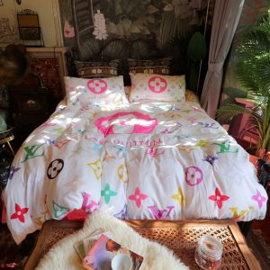 Louis Vuitton Logo Brand Bedding Set Bedspread Luxury Bedroom Home Decor