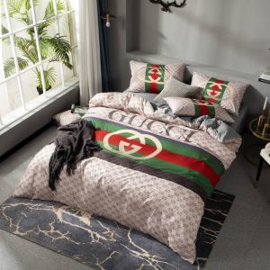 Gucci Logo Brand Bedding Set Home Decor Bedspread Luxury Bedroom