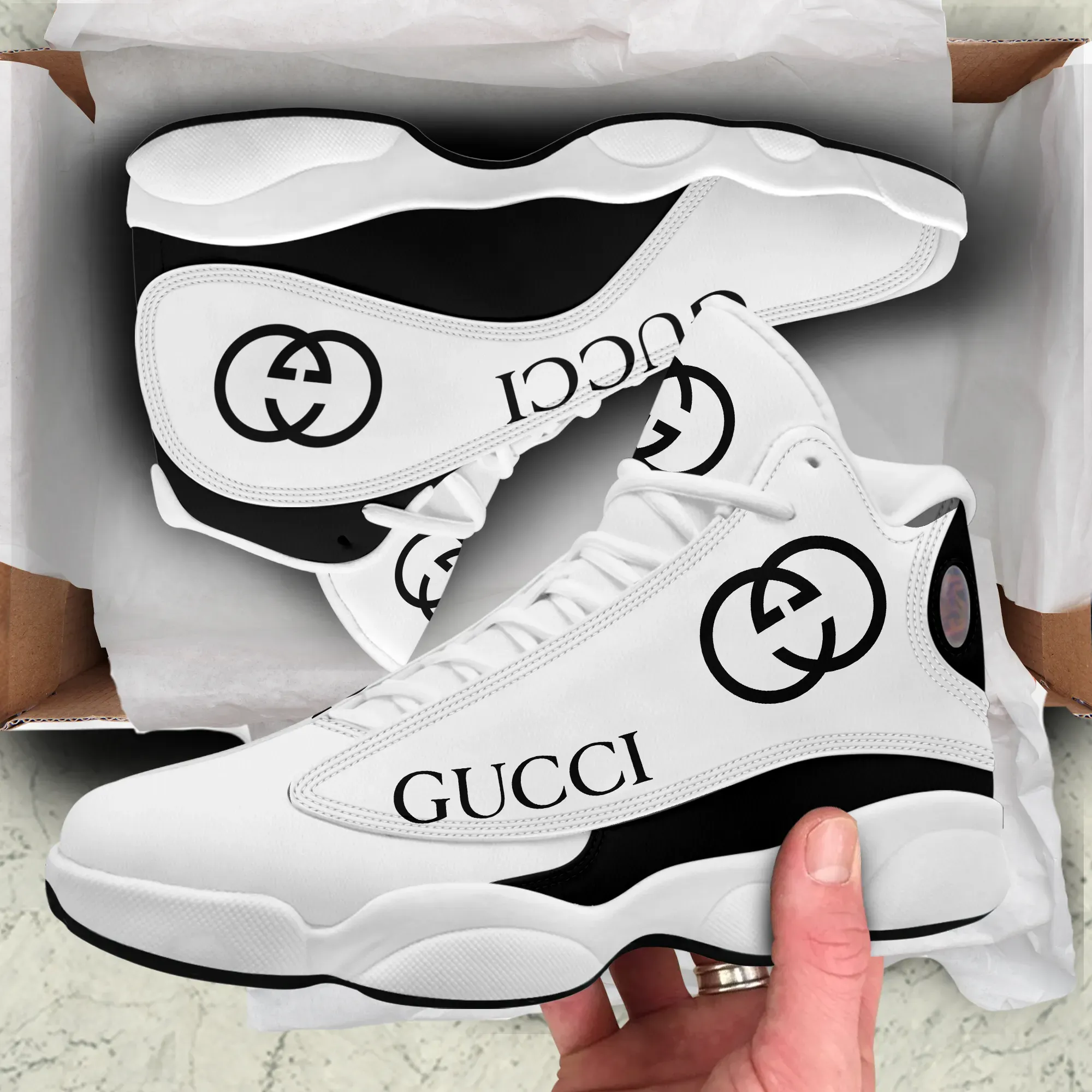Gucci White Air Jordan 13 Luxury Fashion Sneakers Shoes Trending