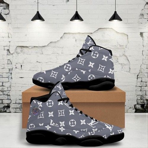 LV Louis Vuitton Grey Air Jordan 13 Shoes Luxury Sneakers Fashion Trending