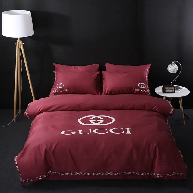 Gucci Red Logo Brand Bedding Set Bedroom Home Decor Luxury Bedspread