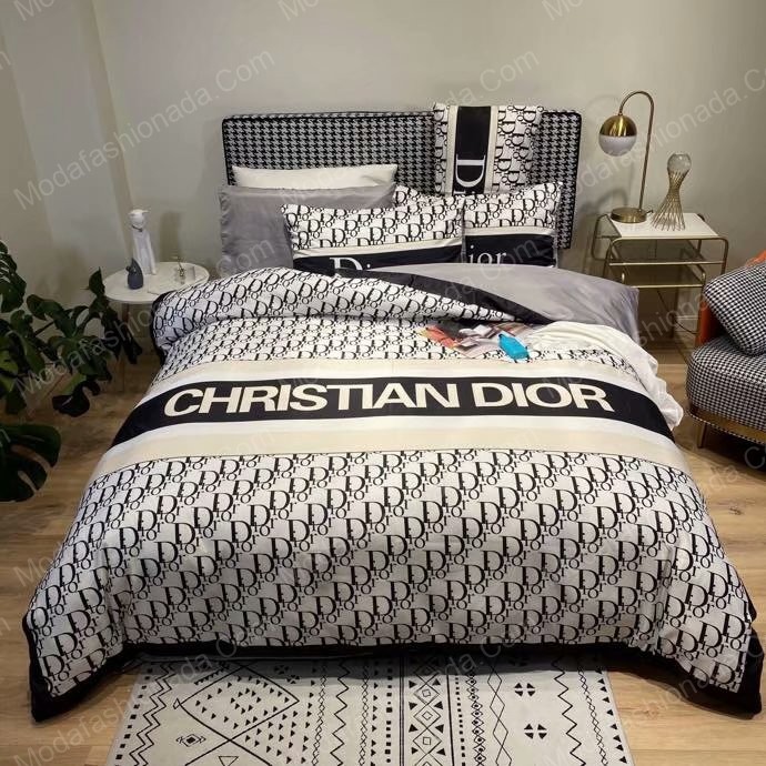 Christian Dior Logo Brand Bedding Set Luxury Bedroom Bedspread Home Decor