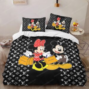 Louis Vuitton Mickey Mouse Logo Brand Bedding Set Bedroom Home Decor Luxury Bedspread