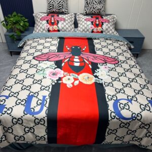 Gucci Logo Brand Bedding Set Bedspread Bedroom Luxury Home Decor