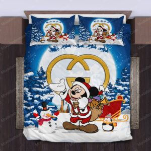 Mickey Pattern Gucci Logo Brand Bedding Set Bedroom Bedspread Home Decor Luxury