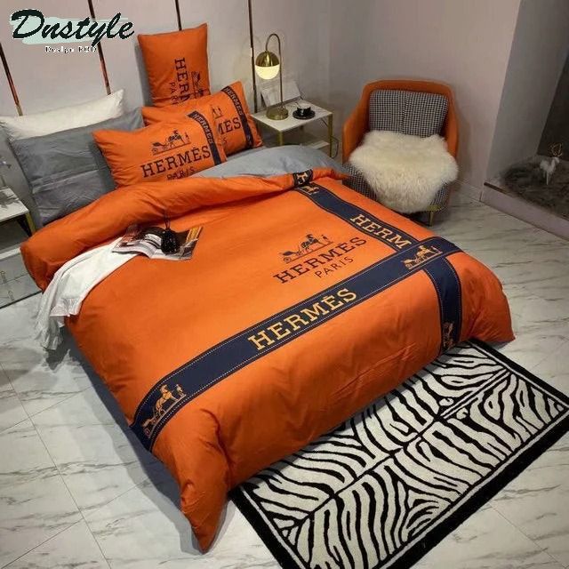 Hermes Paris Logo Brand Bedding Set Home Decor Luxury Bedroom Bedspread