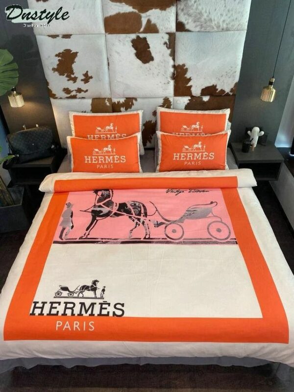 Hermes Paris Logo Brand Bedding Set Luxury Bedroom Bedspread Home Decor