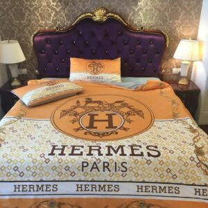 Hermes Paris Logo Brand Bedding Set Bedspread Home Decor Bedroom Luxury