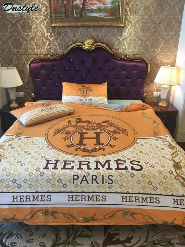 Hermes Paris Logo Brand Bedding Set Bedspread Home Decor Bedroom Luxury