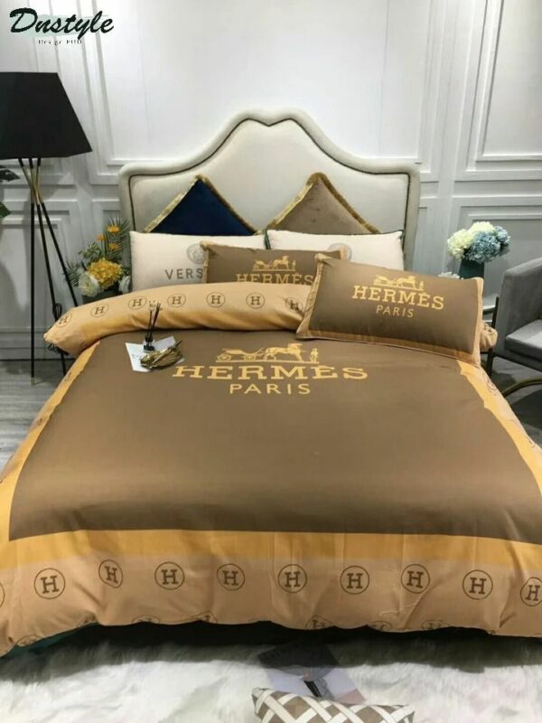 Hermes Paris Logo Brand Bedding Set Luxury Bedspread Bedroom Home Decor