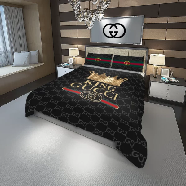 Gucci King Logo Brand Bedding Set Home Decor Luxury Bedroom Bedspread