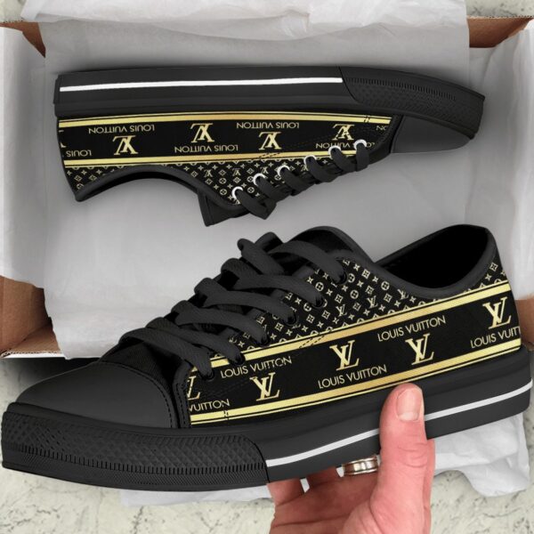 Louis vuitton black gold low top canvas shoes sneakers