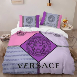 Versace Violet Logo Brand Bedding Set Luxury Home Decor Bedroom Bedspread