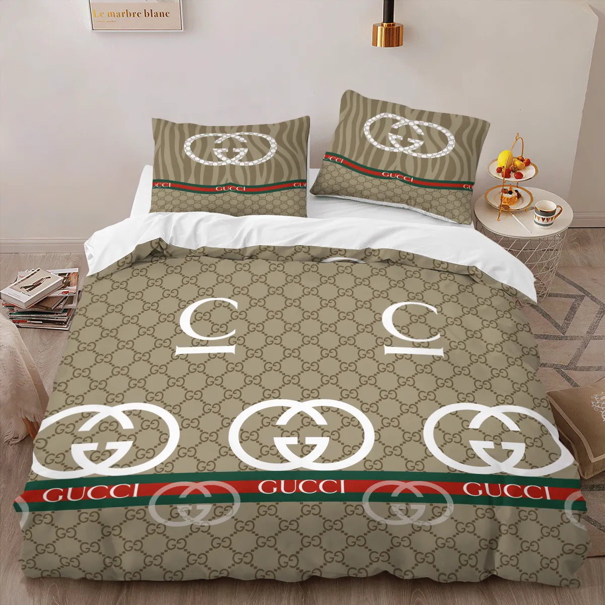 Gucci Logo Brand Bedding Set Luxury Home Decor Bedspread Bedroom